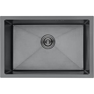 Ibergrif M87044B Keukenspoelbak 70 x 44 cm, onderbouwspoelbak of werkblad met afvoerfilter, roestvrij staal, zwart Ibergrif M87044B Keukenspoelbak 70 x 44 cm, onderbouwspoelbak of werkblad met afvoerfilter, roestvrij staal, zwart