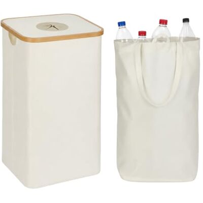 Relaxdays statiegeldflessenbak 100 l, HBD: 75 x 40 x 33 cm, beige wasbare binnenzak Relaxdays statiegeldflessenbak 100 l, HBD: 75 x 40 x 33 cm, beige wasbare binnenzak