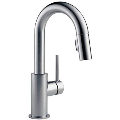 DELTA Faucet Trinsic staafkraan geborsteld nikkel, bar wastafel kraan enkel gat, natte barkranen met pull-down sproeier, Prep gootsteenkraan, kraan voor gootsteen, Arctic roestvrij 9959-AR-DST DELTA Faucet Trinsic staafkraan geborsteld nikkel, bar wastafel kraan enkel gat, natte barkranen met pull-down sproeier, Prep gootsteenkraan, kraan voor gootsteen, Arctic roestvrij 9959-AR-DST