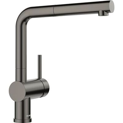 Blanco LINUS-S Keukenkraan in satijn dark steel hoge druk met uittrekbare slang terugslagklep keramische cartridge beveiligde waterkwaliteit en waterbesparend Blanco LINUS-S Keukenkraan in satijn dark steel hoge druk met uittrekbare slang terugslagklep keramische cartridge beveiligde waterkwaliteit en waterbesparend