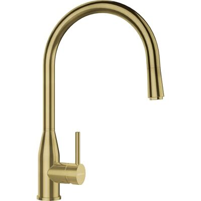 Schock Kavus 559120WGO Keukenkraan in wit goud – gecoate hogedruk armatuur van roestvrij staal met uittrekbare sproeikop en ultralichte waterstraal, witgoud Schock Kavus 559120WGO Keukenkraan in wit goud – gecoate hogedruk armatuur van roestvrij staal met uittrekbare sproeikop en ultralichte waterstraal, witgoud