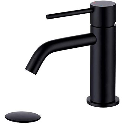 JXMMP Enkele Gat Messing Mat Zwarte Badkamer Kraan met Pop Up Afvoermontage en Kraan Toevoerslang, Koper Enkele Handvat Toilet Wastafel Kranen Mengkranen JXMMP Enkele Gat Messing Mat Zwarte Badkamer Kraan met Pop Up Afvoermontage en Kraan Toevoerslang, Koper Enkele Handvat Toilet Wastafel Kranen Mengkranen