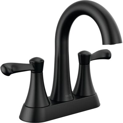 DELTA Faucet Esato Matzwarte badkamerkraan, Centerset badkamerkraan zwart, wastafel kraan, afvoermontage inbegrepen, mat zwart 25897LF-BL DELTA Faucet Esato Matzwarte badkamerkraan, Centerset badkamerkraan zwart, wastafel kraan, afvoermontage inbegrepen, mat zwart 25897LF-BL