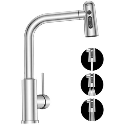 SREWOHS PRO Keukenkraan met uittrekbare handdouche, mengkraan – inklapbare mengkraan met 3 handdouche, 360 graden draaibaar, roestvrij staal, 1 gat, keukenkraan, flexibele kraan SREWOHS PRO Keukenkraan met uittrekbare handdouche, mengkraan – inklapbare mengkraan met 3 handdouche, 360 graden draaibaar, roestvrij staal, 1 gat, keukenkraan, flexibele kraan