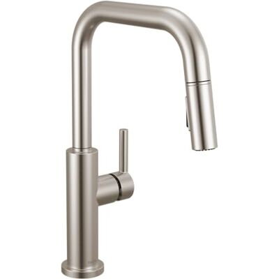 DELTA Nicoli Geborsteld nikkel U-uitloop keukenkraan met pull-down sproeier, moderne keukenkraan met één gat, enkele handgreep, roestvrij staal 19868LF-SS DELTA Nicoli Geborsteld nikkel U-uitloop keukenkraan met pull-down sproeier, moderne keukenkraan met één gat, enkele handgreep, roestvrij staal 19868LF-SS
