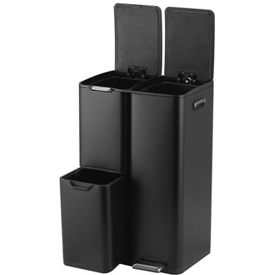 Relaxdays prullenbak, 3 vakken, 60 l, uitneembare inzetemmers, zwart softclose, voetpedaal, RVS, keuken Relaxdays prullenbak, 3 vakken, 60 l, uitneembare inzetemmers, zwart softclose, voetpedaal, RVS, keuken