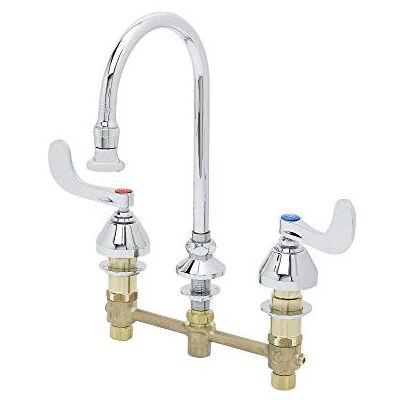 T&S Brass T&S Messing B-2865-04 Deck Mount 8-Inch Centers Rigid Gooseneck Medische Kraan met Rose spray 4-Inch Polsgrepen T&S Brass T&S Messing B-2865-04 Deck Mount 8-Inch Centers Rigid Gooseneck Medische Kraan met Rose spray 4-Inch Polsgrepen