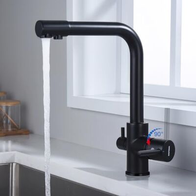 GRIFEMA G4003B 3 Weg Keukenkraan, Drinkwater Keukenkraan, 3 Wegs Waterkraan 360° Draaibaar Mengkraan met 2 Handgrepen, Messing, Zwart GRIFEMA G4003B 3 Weg Keukenkraan, Drinkwater Keukenkraan, 3 Wegs Waterkraan 360° Draaibaar Mengkraan met 2 Handgrepen, Messing, Zwart