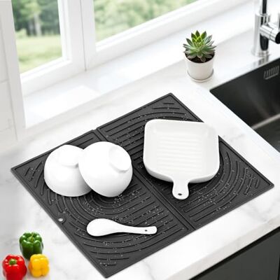 Euqvunn Afwasmat Siliconen, Afdruiprek Afwasdroogmat voor Keukenteller, Vouwbare Wasbakdrainer Mat, Antislip Siliconen Drainer Mat, Snel Droog, Hittebestendig, voor Wasbak, Aanrecht, 43×34cm (Zwart) Euqvunn Afwasmat Siliconen, Afdruiprek Afwasdroogmat voor Keukenteller, Vouwbare Wasbakdrainer Mat, Antislip Siliconen Drainer Mat, Snel Droog, Hittebestendig, voor Wasbak, Aanrecht, 43×34cm (Zwart)