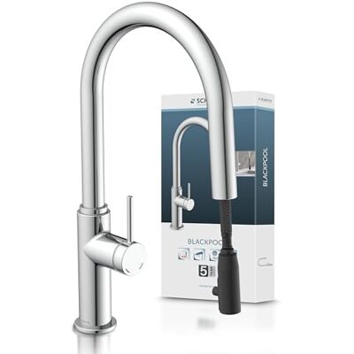 Schütte 79516 Blackpool Keukenkraan met uittrekbare vaatdouche, 360 graden waterkraan voor de keuken, mengkraan met eengreepsmengkraan, spoelbakarmatuur met sproeikop uittrekbaar in chroom Schütte 79516 Blackpool Keukenkraan met uittrekbare vaatdouche, 360 graden waterkraan voor de keuken, mengkraan met eengreepsmengkraan, spoelbakarmatuur met sproeikop uittrekbaar in chroom
