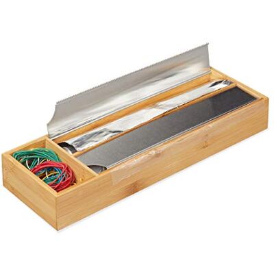 Relaxdays rollenhouder voor lade, voor aluminiumfolie & vershoudfolie, bamboe & rvs, HBD: 5.5x39.5x13 cm, natuur Relaxdays rollenhouder voor lade, voor aluminiumfolie & vershoudfolie, bamboe & rvs, HBD: 5.5x39.5x13 cm, natuur