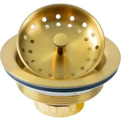 LQS gootsteenafvoer met korfzeef, 304 roestvrij staal met uitneembare zeef en stop, 9 cm, goudkleurig LQS gootsteenafvoer met korfzeef, 304 roestvrij staal met uitneembare zeef en stop, 9 cm, goudkleurig