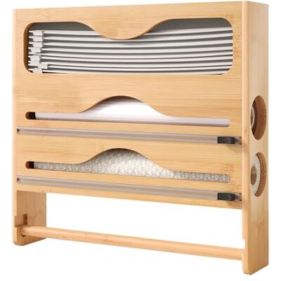 Relaxdays Wandrollenhouder 4-in-1 voor keukenrol, folie en bamboe, 33x34,5x7 cm, natuurlijk Relaxdays Wandrollenhouder 4-in-1 voor keukenrol, folie en bamboe, 33x34,5x7 cm, natuurlijk