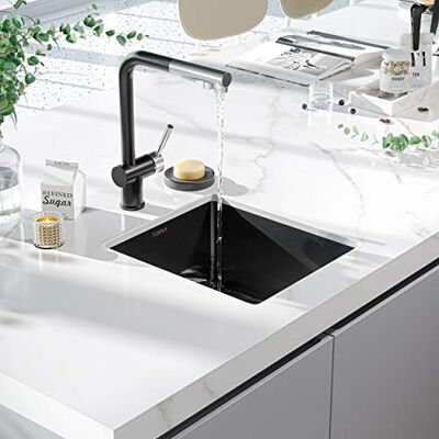 TORVA 15 x 17 inch glanzende zwarte keramische coating met NanoTek onderbouw gootsteen, 16 gauge roestvrijstalen natte bar of voorbereidende gootstenen enkele kom, past 18 inch kast, zwart TORVA 15 x 17 inch glanzende zwarte keramische coating met NanoTek onderbouw gootsteen, 16 gauge roestvrijstalen natte bar of voorbereidende gootstenen enkele kom, past 18 inch kast, zwart