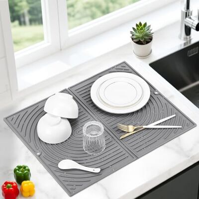Euqvunn Afwasmat Siliconen, Grote Afdruiprek Afwasdroogmat voor Keukenteller, Vouwbare Wasbakdrainer Mat, Antislip Drainer Mat, Snel Droog, Hittebestendig, voor Wasbak, Aanrecht, 51×41 cm (Grijs) Euqvunn Afwasmat Siliconen, Grote Afdruiprek Afwasdroogmat voor Keukenteller, Vouwbare Wasbakdrainer Mat, Antislip Drainer Mat, Snel Droog, Hittebestendig, voor Wasbak, Aanrecht, 51×41 cm (Grijs)