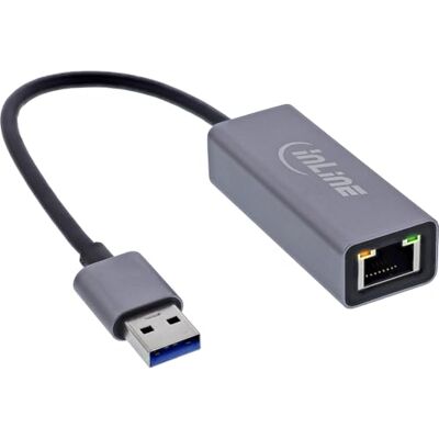 InLine USB 3.2 netwerkadapter USB-A naar RJ45, Gigabit LAN-adapter voor stabiele verbinding, plug & play, aluminium behuizing, 33380P InLine USB 3.2 netwerkadapter USB-A naar RJ45, Gigabit LAN-adapter voor stabiele verbinding, plug & play, aluminium behuizing, 33380P