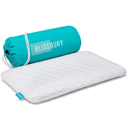 BLISSBURY Dun 2,6 cm buikslaapkussen van traagschuim slank, plat, koelslaap voor buik of rug met zachte bamboe, wasbare hoes, nek- en hoofdondersteuning voor beddengoed voor heren en vrouwen