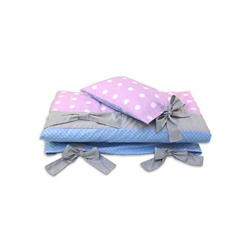 AFLOS Baby beddengoed set voor kinderen 100x130 katoen Oeko-TEX 2-delig babybedlinnen: dekbed: dekbedovertrek + kussensloop (roze en grijs met strik)
