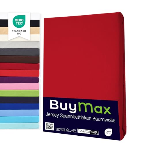 Buymax Hoeslaken, topper, 160 x 200 cm, 100% katoen, jersey, topperhoogte tot 9 cm, bedlaken voor boxspring, topper, rood