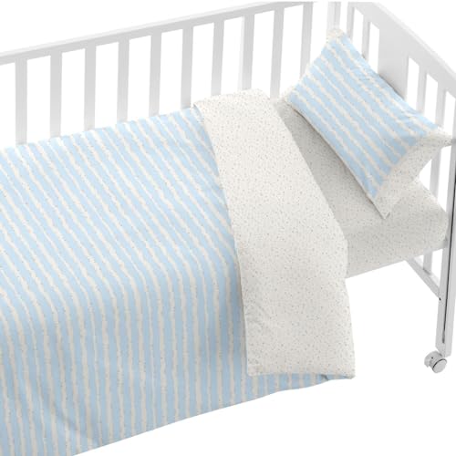 Blanco Dekbedovertrek voor kinderbed, babybed, 60 x 120 cm, kinderbed 60 cm, 100% katoen, blauw