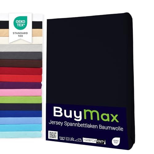 Buymax Hoeslaken, topper, 180 x 200 cm, 100% katoen, jersey, topperhoogte tot 9 cm, bedlaken voor boxspring, topper, zwart