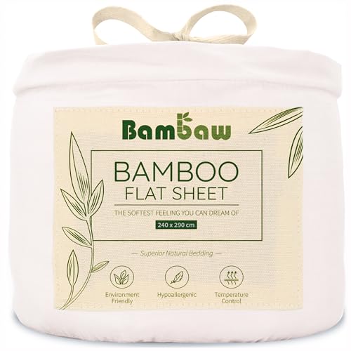 Bambaw Bedlaken, wit, bamboe, beddengoed, mijtbescherming, verkoelend beddengoed, hotellaken, laken, 240 x 290 cm, 240 x 290 cm, bamboe