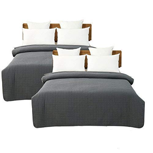 WOLTU 2 X Bedspreien Spreien Polyester,Dekbedovertrek Sprei bed modern en gewatteerd 220x240cm,Donkergrijs BWP5004gr2-2