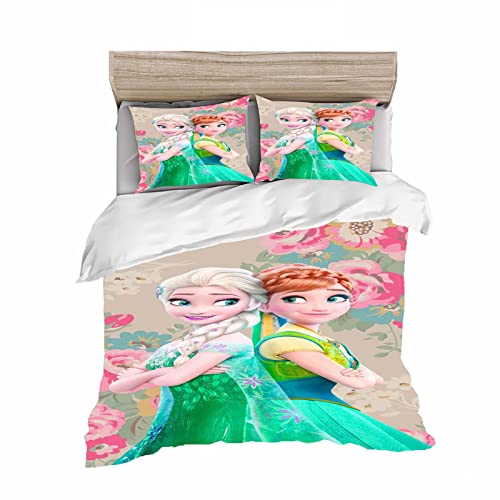 HNSRYLQX Frozen Elsa beddengoed voor kinderen, 135 x 200 cm, beddengoed 135 x 200 cm, 100% katoen, kinderbed voor meisjes, Anna en Elsa beddengoed (5, 135x 200 cm)