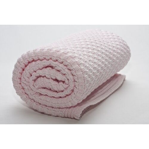 Sonnenstrick SODE3 eerste deken, babydeken, knuffeldeken, gebreide deken van 100% biologisch katoen, kba, 80 x 80 cm, roze/wit