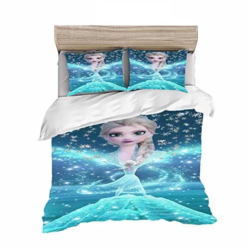 HNSRYLQX Frozen Elsa beddengoed voor kinderen, 135 x 200 cm, beddengoed 135 x 200 cm, 100% katoen, kinderbed voor meisjes, Anna en Elsa beddengoed (6, 140 x 210 cm)