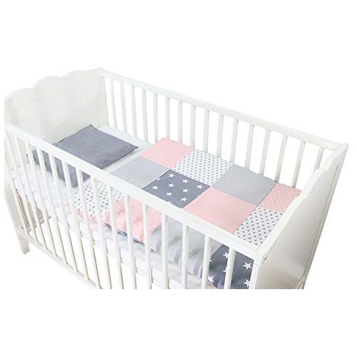 ULLENBOOM ® baby beddengoed 2-delige set voor baby's l kussen 35x40 cm en dekbedovertrek voor ledikantjes 80x80 cm I roze grijs