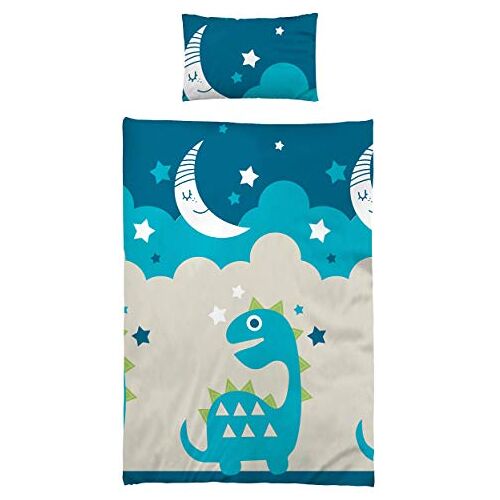 BaSaTex Kinderbeddengoed babybeddengoed 100x135 cm 40x60 cm 100% katoen kleine kinderen beddengoed set Moon sterren Baby Dino blauw