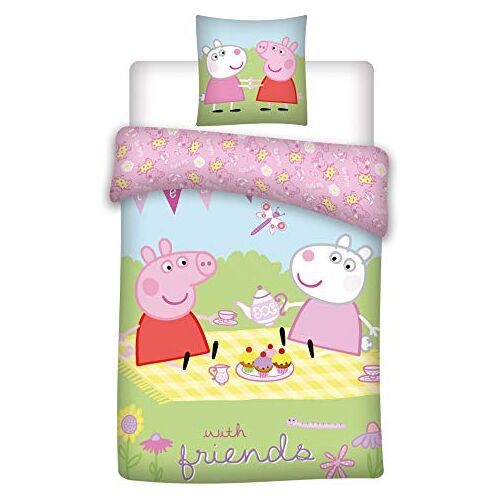 PEPE PIG 035 Peppa Pig beddengoed voor kinderen/beddengoed Baby Peppa Pig met vrienden, kussensloop 40 x 60 cm + beddengoed 100 x 135 cm, 100% katoen, Oeko-Tex