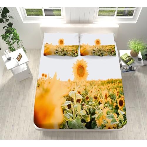 WXYDDXC Klein tweepersoons hoeslaken 135 x 190 cm zonnebloemgeel tweepersoons hoeslaken kreukvrij hoeslaken tweepersoons zacht tweepersoons laken 30 cm diepe hoeslakens tweepersoonsbed