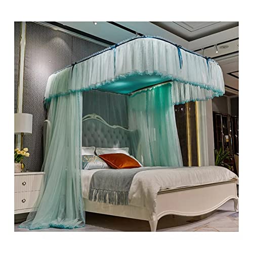 ZJXDPBF Klamboe Bed Prinses Bed U-vormige Metalen Houder Bedhemel Bedgordijnen Luxe Dubbele Laag Decoratieve Bedgordijnen (Kleur: Groen, Dimsi