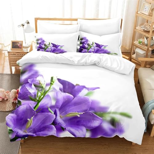 ZDLLDZ Beddengoedset met paarse bloemen, queensize dekbedovertrekset, beddengoed voor kinderen, kingsize dekbedovertrekset, beddengoedset, 200 x 220 cm + 80 x 80 cm x 2