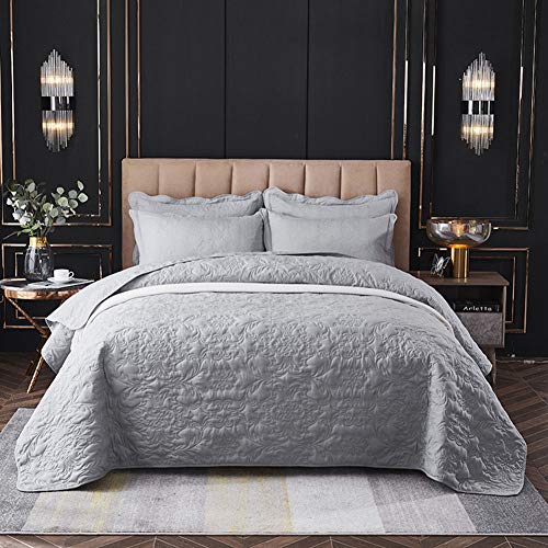 XXYOZ Effen kleur quilt spreien set katoen vintage patchwork sprei omkeerbaar gewatteerde spreien dekbedden met 2 kussenslopen dubbel super kingsize bed maat, grijs, 240 * 250