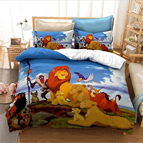 GDGM Lion King Simba Dekbedovertrek, leeuw dekbedovertrek en kussensloop, kinderdekbedovertrek, beddengoedsets voor kinderen, katoen/renforcé (f, 135x200cm)