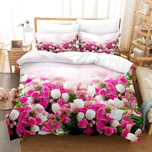 ZDLLDZ Prachtige bloemen beddengoed set dekbedovertrek set 3D beddengoed afdrukken Queen Size beddengoed set mode ontwerp dekbedovertrek 220 x 260 cm + 50 x 75 cm x 2