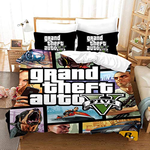 ysldtty 3D Beddengoed Set Game Gta Cartoon Dekbedovertrekken Kussensloop Grand Theft Auto 5 Trooster Beddengoed Beddengoed H1568U 220 CM x 240 Met 2 pice kussensloop 50 CM x 75 CM