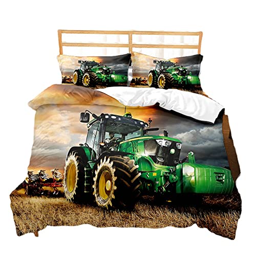 Generic Beddengoed 135 x 200 cm, tractorbeddengoedset, 2-delig, kinderbeddengoed + kussensloop 80 x 80 cm, dekbedovertrek beddengoed kinderen (J-02, 200 x 200 cm + 80 x 80 cm x 2)