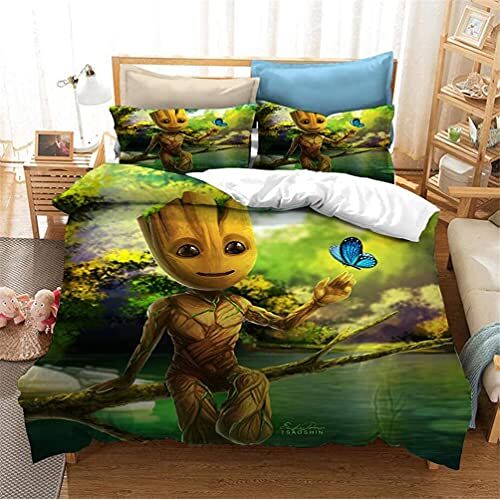 Agmdno Groot 3D beddengoed voor kinderen, Mavel beddengoed, microvezel, dekbedovertrek en kussensloop, beddengoed jongens, 3D beddengoed (C, 135 x 200 cm + 75 x 50 cm x 1)