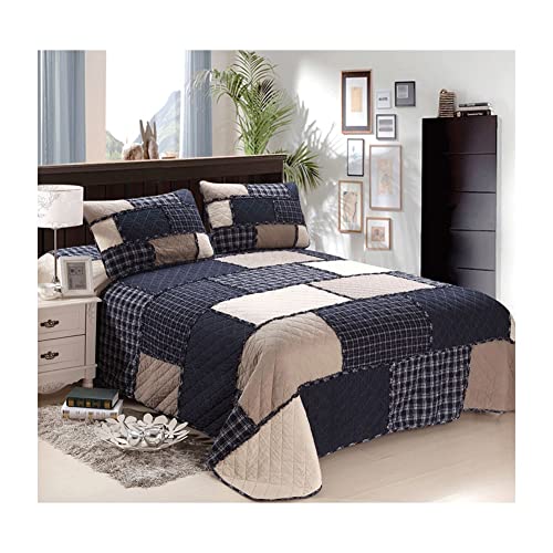 TEVTEV Geruite dekbedset Full/Queen Size Sprei Sprei Set Blauw Bruin Patchwork Queen Quilt Set Beddengoed Zachte lichtgewicht dekbedden Sprei 90x98" met 2 kussenslopen