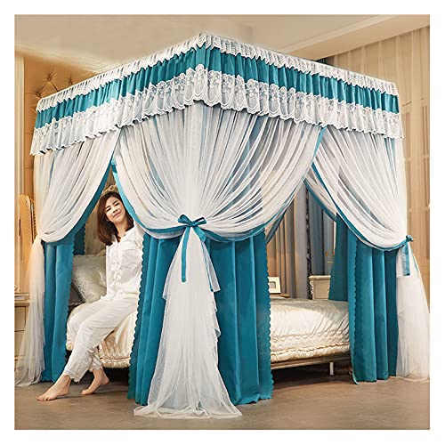 RHYDM Princess Bed Canopy Slaapkamer 4 Hoekpost Luifelgordijnen Dubbel Borduren Kant Klamboe Verduisterende Bedgordijnen voor Kingsize Bed (Grootte: 1,8 x 2,2 m, Kleur: Bedgordijn)