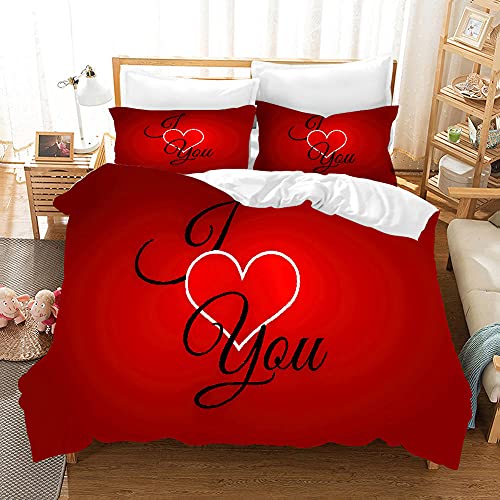 ZZDXW Dekbedovertrek King Size Cover Set I Love You Rode Dekbedovertrekken voor Tweepersoonsbedden Dekbedovertrek Set pluizige Beddengoed Dekbedovertrek Set 220x240cm Dekbedovertrekken en 2 Kussenslopen 50x75cm