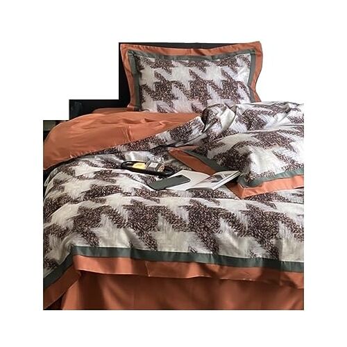 TONZN Queensize bedset Beddengoedset 4-delige set Satijnen laken Bedrukt Lente en zomer Lakenset Dekbedsets Beddengoed (D 2m bed) (F 1,5m)