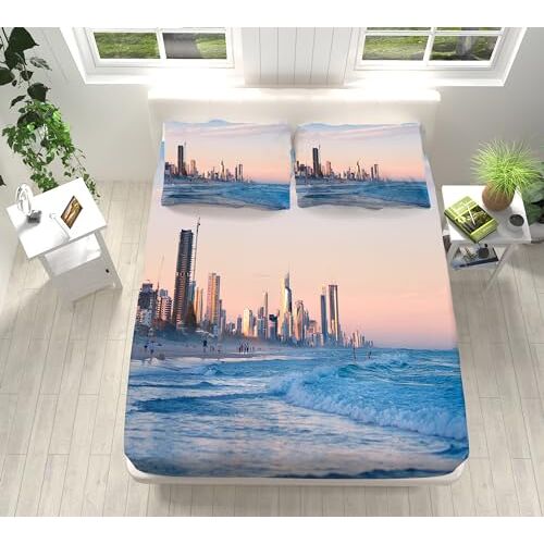 WXYDDXC Kingsize hoeslakens, roze en blauwe zee lakens 180 x 200 cm hoeslakens kingsize zacht diepe hoeslaken kingsize hoeslaken met 2 kussenslopen