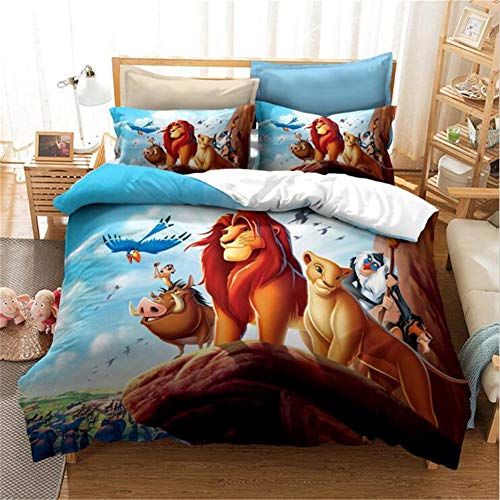 GDGM Lion King Simba dekbedovertrek, leeuw dekbedovertrek en kussensloop, kinderdekbedovertrek, beddengoedsets voor kinderen, katoen/renforcé (E, 200x200cm)