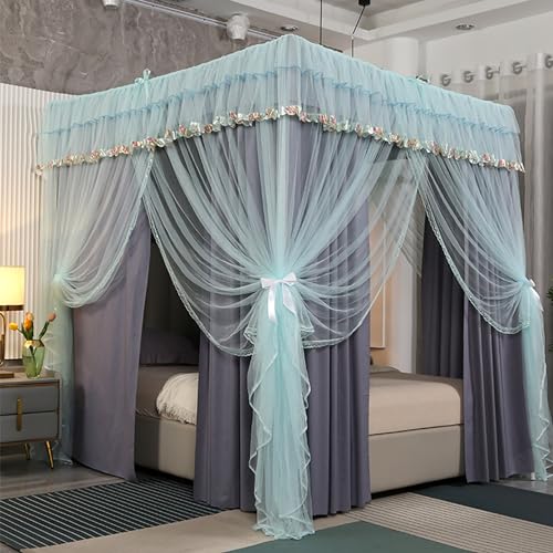 GUOIOOI Hemelbedgordijnen, 4 hoeken Post Prinses hemelbedgordijn for meisjes en volwassenen Luxe gezellige ademende tent hemelbedgordijnen Net for Twin/Full/Queen/Kingsize bed (Color : Gray A, Size : Queen