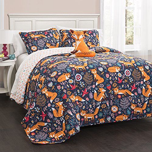 Lush Decor Fox omkeerbaar 3-delig beddengoed, marine, Twin quiltset